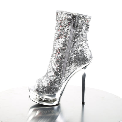 BLONDIE-R-1008 Pleaser Silver Sequins 6 Inch Exotic Dance Ankle Boots