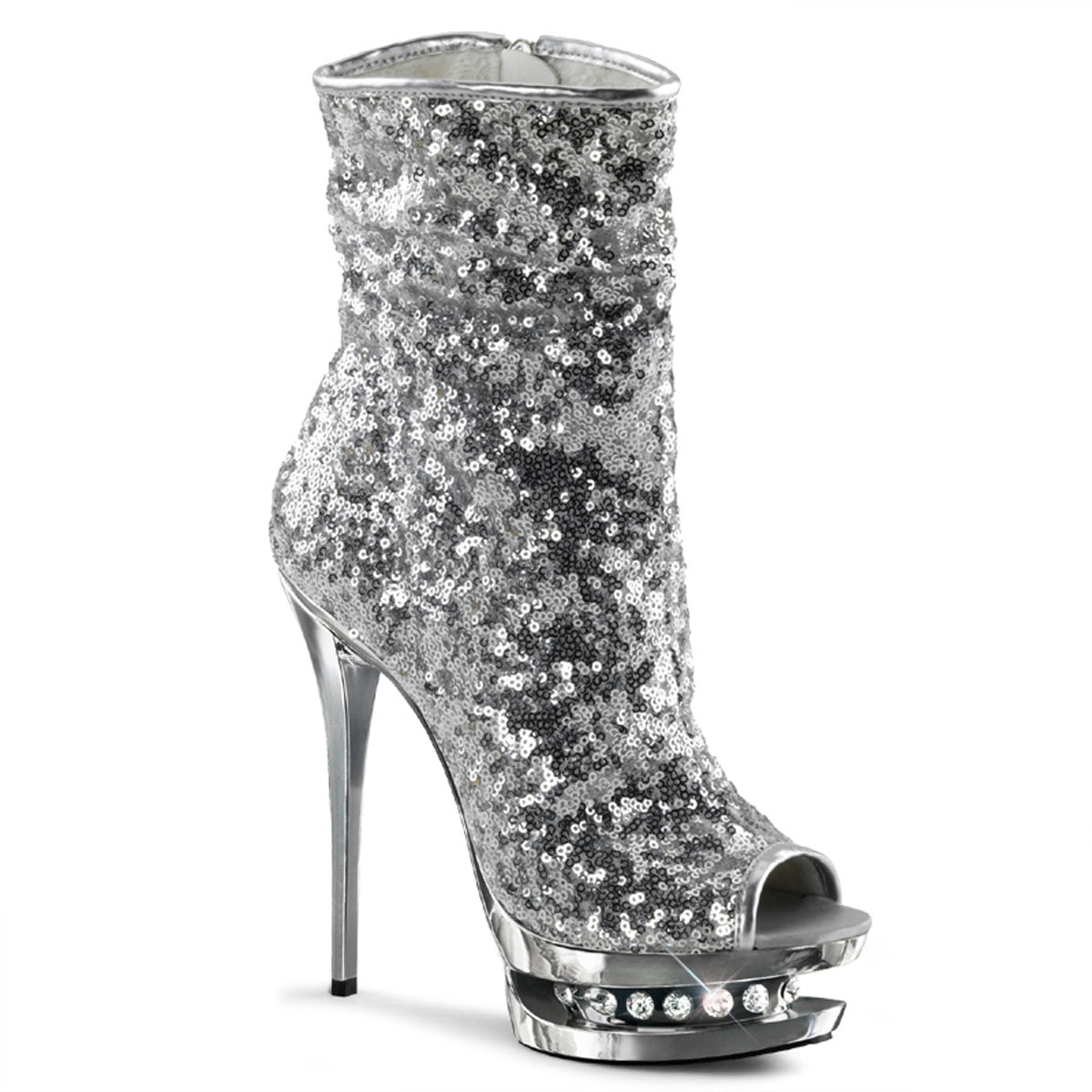 BLONDIE-R-1008 Pleaser Silver Sequins 6 Inch Exotic Dance Ankle Boots Silver Sequins