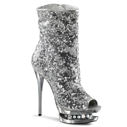 BLONDIE-R-1008 Pleaser Silver Sequins 6 Inch Exotic Dance Ankle Boots Silver Sequins