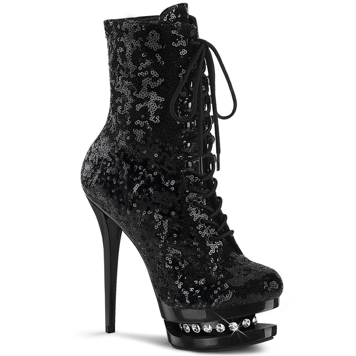 BLONDIE-R-1020 Sexy 6 Inch Black Sequins Stripper Kinky Boots