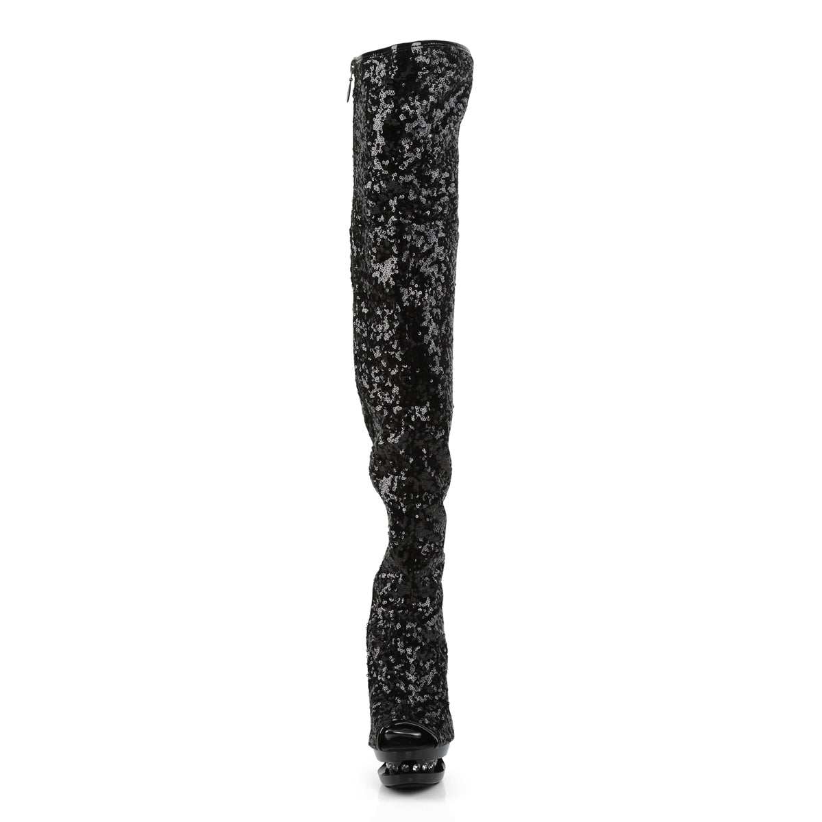 BLONDIE-R-3011 Pleaser Black Sequins 6 Inch Stratement Thigh Boots