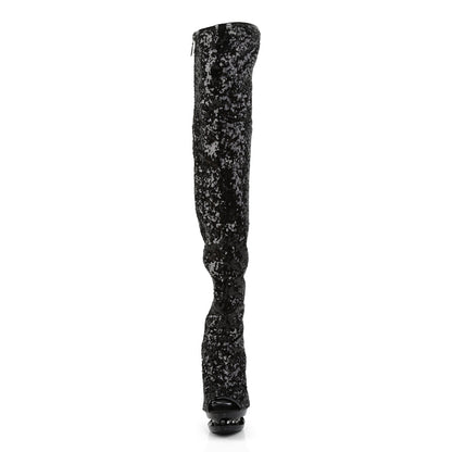 BLONDIE-R-3011 Pleaser Black Sequins 6 Inch Stratement Thigh Boots
