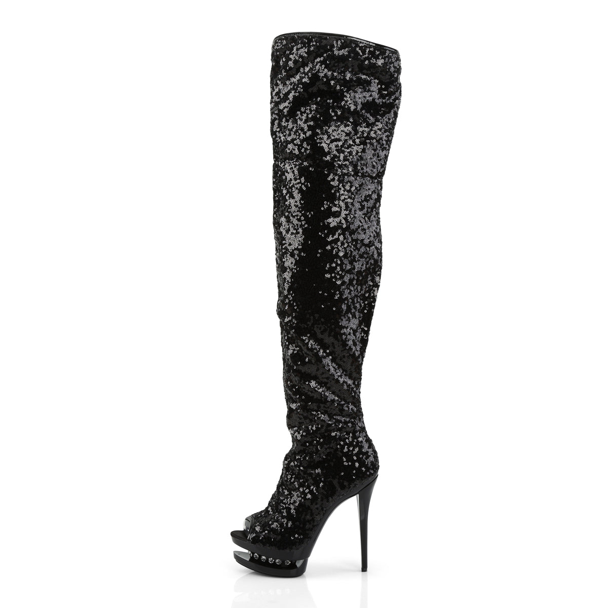 BLONDIE-R-3011 Pleaser Black Sequins 6 Inch Stratement Thigh Boots