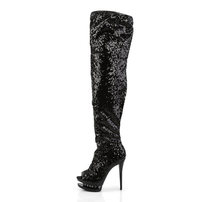 BLONDIE-R-3011 Pleaser Black Sequins 6 Inch Stratement Thigh Boots