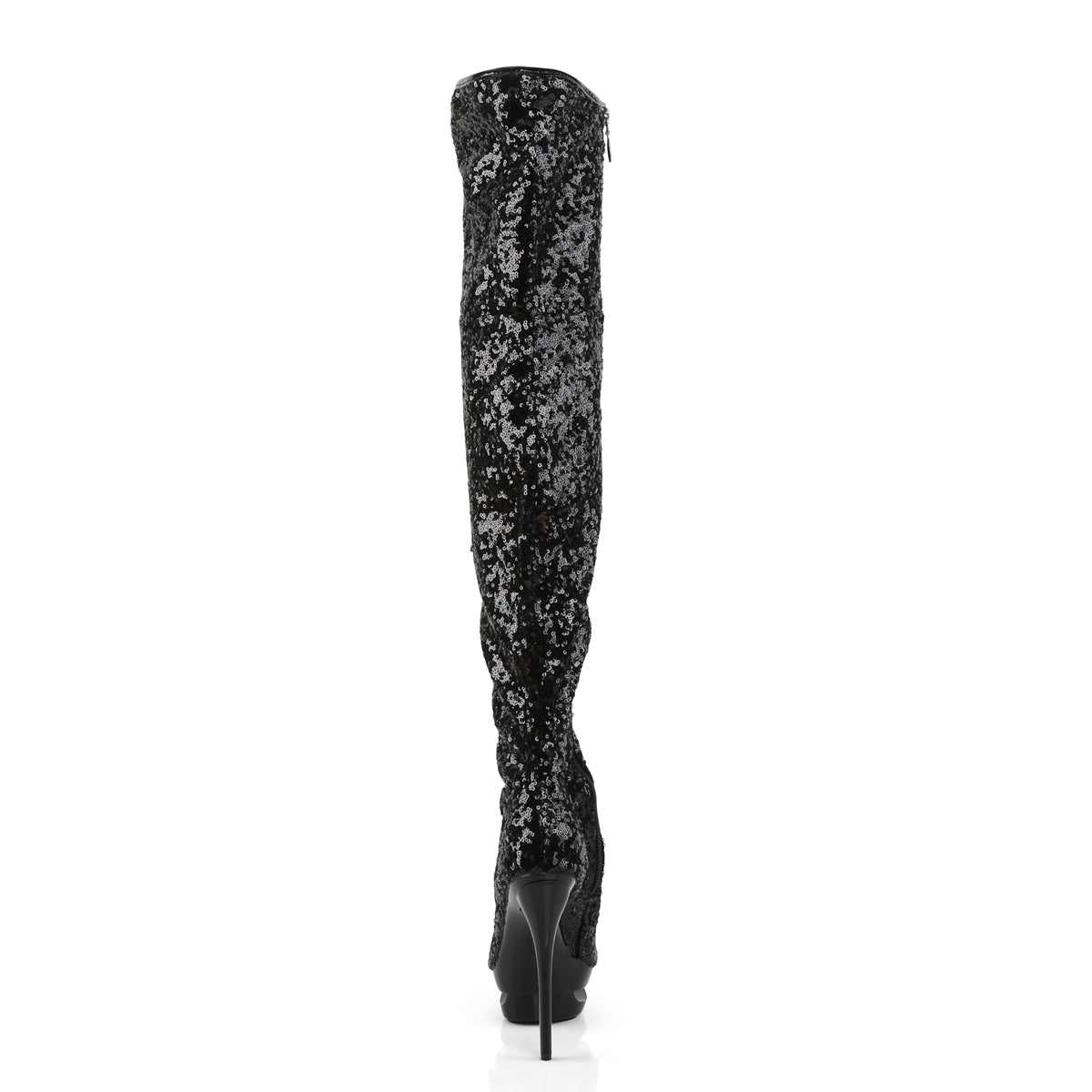 BLONDIE-R-3011 Pleaser Black Sequins 6 Inch Stratement Thigh Boots