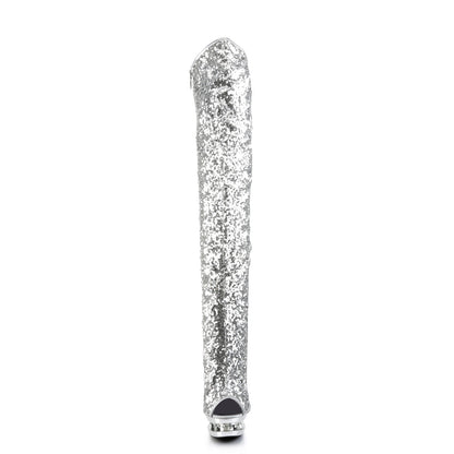 blondie r 3011 pleaser sexy shoes 6 inch sequined open toe thigh high boots silver glamour boots