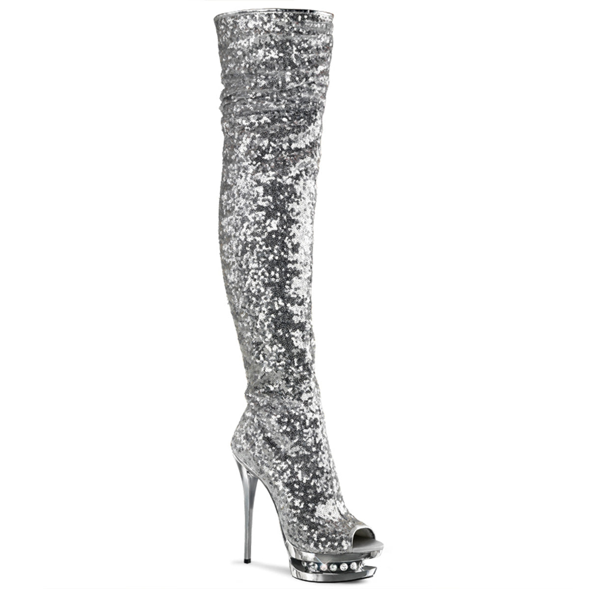 BLONDIE-R-3011 Sexy 6" Silver Sequins Pole Dancer Platform Thigh High Boots