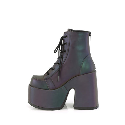 CAMEL-203 Demonia Cult Green Multi Reflective 5 Inch Alternative Women's Ankle Boots
