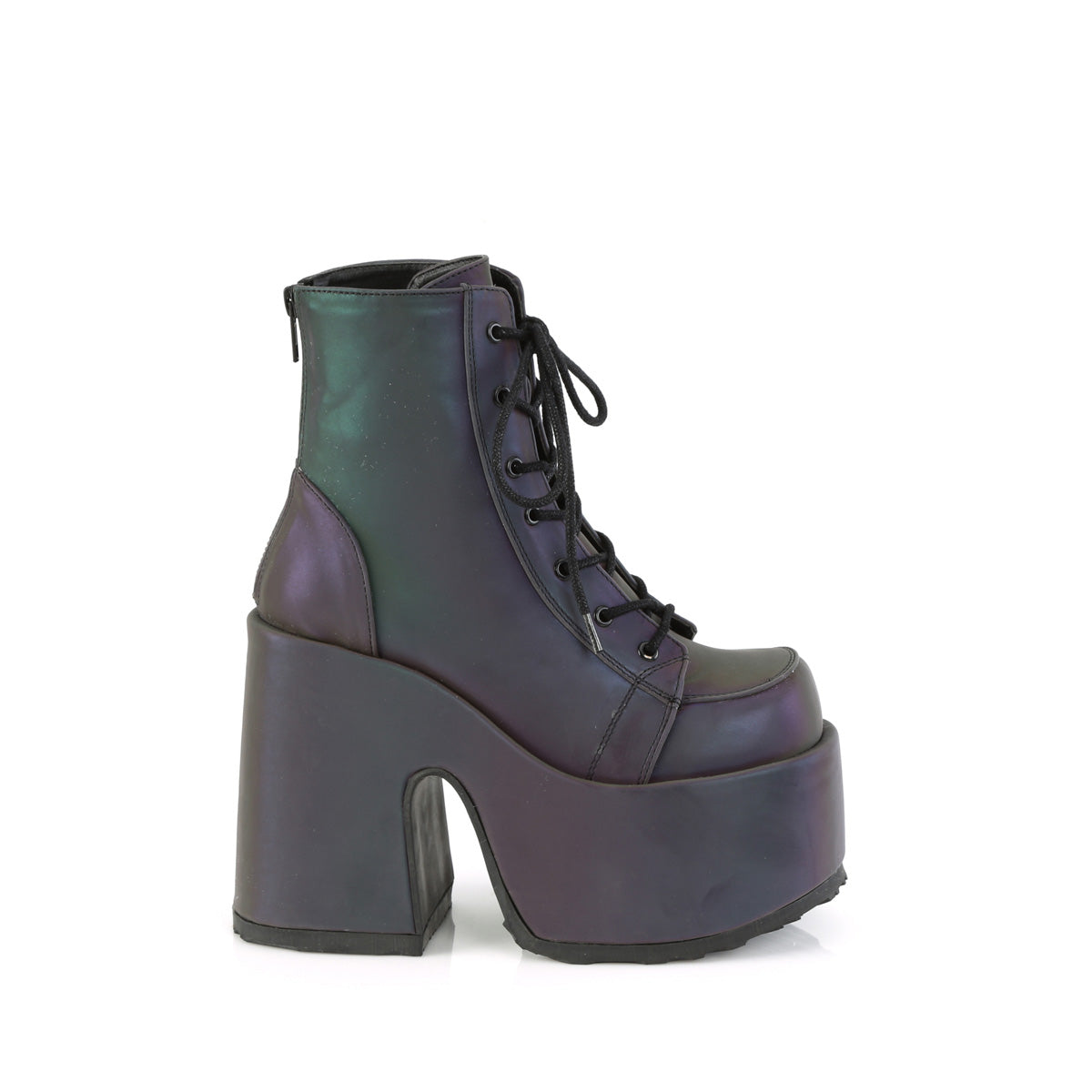 CAMEL-203 Demonia Cult Green Multi Reflective 5 Inch Alternative Women's Ankle Boots
