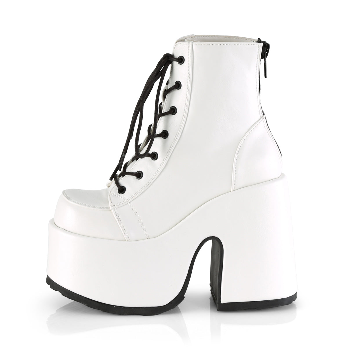 Demonia CAMEL-203 White Lace-Up Platform Ankle Boots - 5 Inch Heels