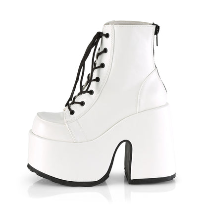 Demonia CAMEL-203 White Lace-Up Platform Ankle Boots - 5 Inch Heels