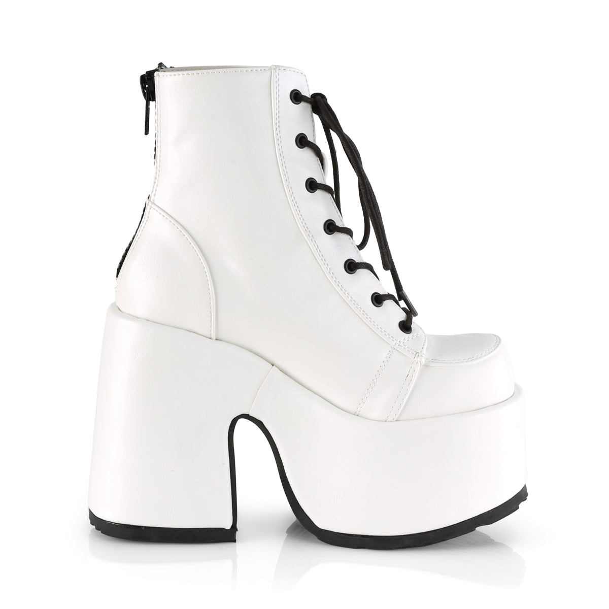 Demonia CAMEL-203 White Lace-Up Platform Ankle Boots - 5 Inch Heels