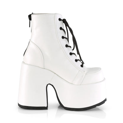 Demonia CAMEL-203 White Lace-Up Platform Ankle Boots - 5 Inch Heels