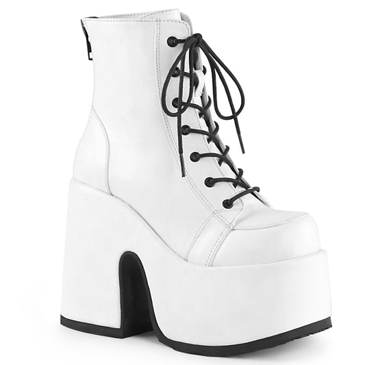 Demonia CAMEL-203 White Lace-Up Platform Ankle Boots - 5 Inch Heels