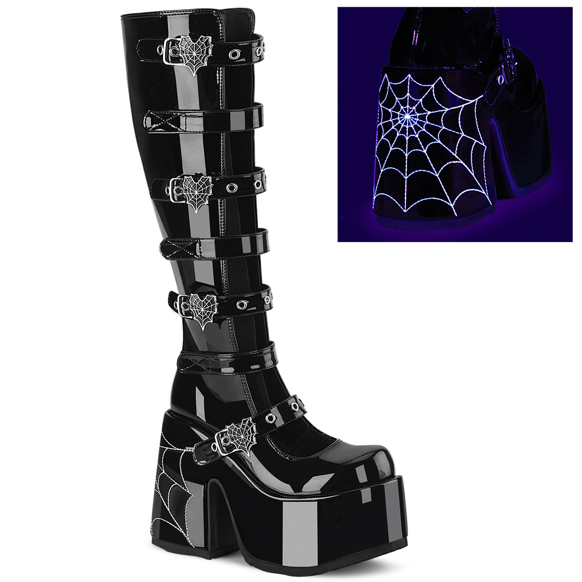 Demonia CAMEL-223 Black Platform Knee High Boots - 5 Inch Heels