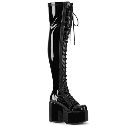 CAMEL-300 Demonia Cult Black Patent 5 Inch Alternative Women's Over-the-Knee Boots