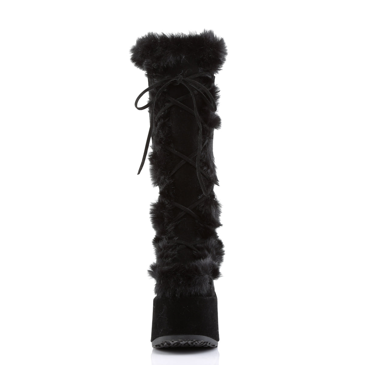 Demonia CAMEL-311 Black Vegan Suede Platform Knee High Boots - 5 Inch Heels