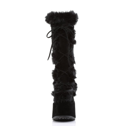 Demonia CAMEL-311 Black Vegan Suede Platform Knee High Boots - 5 Inch Heels