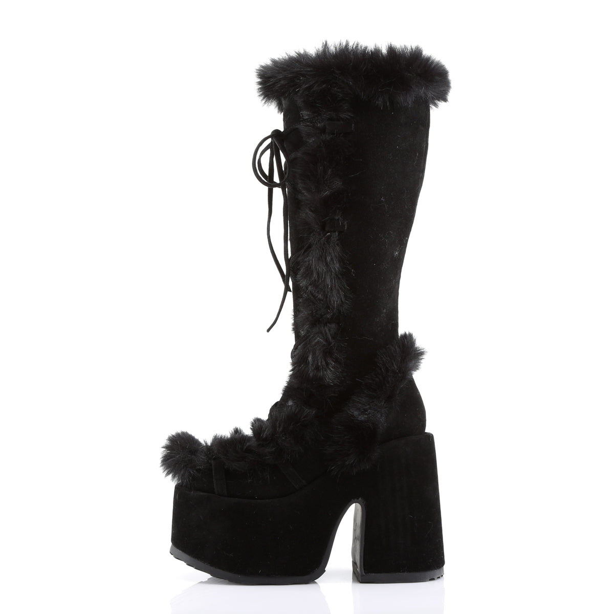 Demonia CAMEL-311 Black Vegan Suede Platform Knee High Boots - 5 Inch Heels