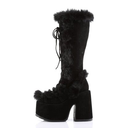 Demonia CAMEL-311 Black Vegan Suede Platform Knee High Boots - 5 Inch Heels