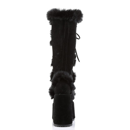 Demonia CAMEL-311 Black Vegan Suede Platform Knee High Boots - 5 Inch Heels