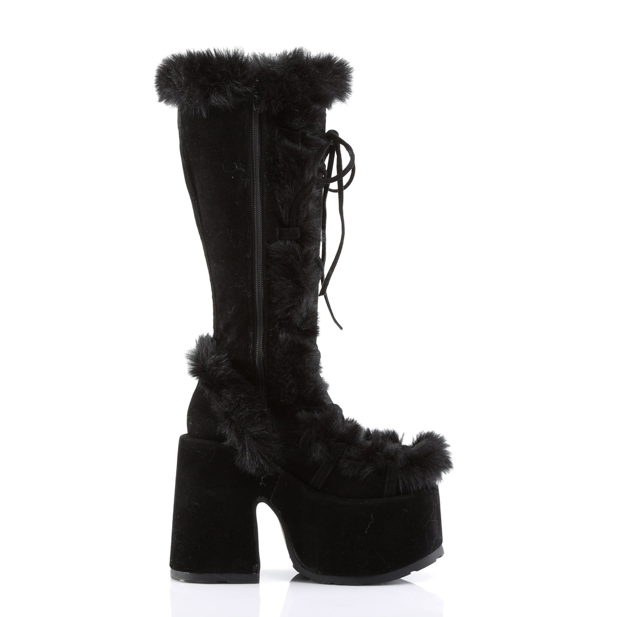 Demonia CAMEL-311 Black Vegan Suede Platform Knee High Boots - 5 Inch Heels