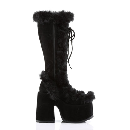 Demonia CAMEL-311 Black Vegan Suede Platform Knee High Boots - 5 Inch Heels