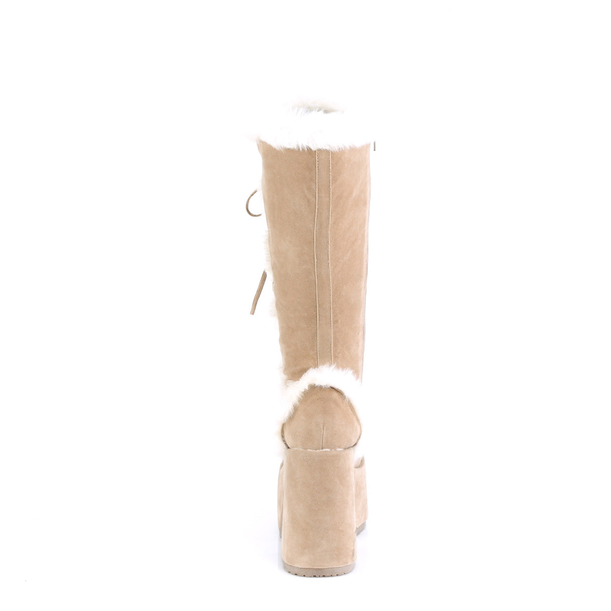 Demonia CAMEL-311 Camel Vegan Suede Lace-Up Platform Knee High Boots - 5 Inch Heels