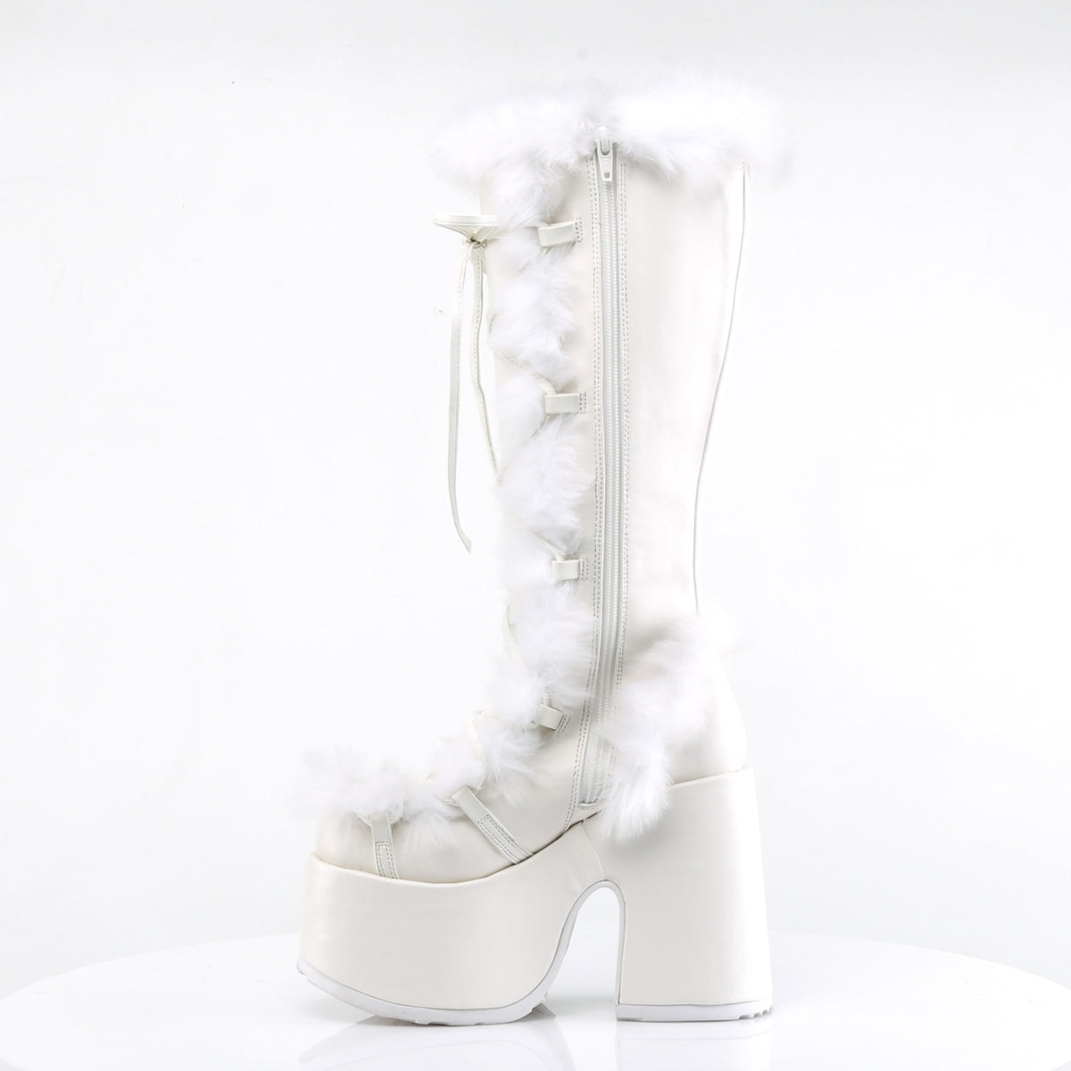 Demonia CAMEL-311 White Platform Knee High Boots - 5 Inch Heels