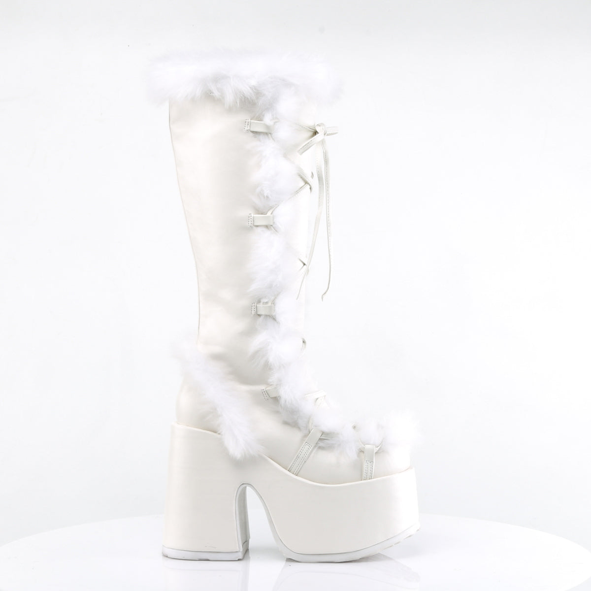 Demonia CAMEL-311 White Platform Knee High Boots - 5 Inch Heels