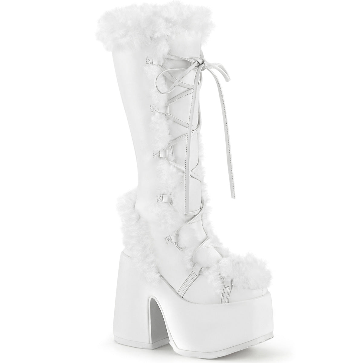 Demonia CAMEL-311 White Platform Knee High Boots - 5 Inch Heels