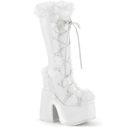 Demonia CAMEL-311 White Platform Knee High Boots - 5 Inch Heels