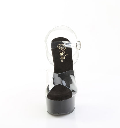 Pleaser CAPTIVA-608 Clear / Black Platform Sandals - 6 Inch Heels