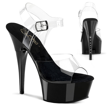 Pleaser CAPTIVA-608 Clear / Black Platform Sandals - 6 Inch Heels