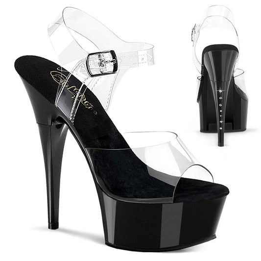 Pleaser CAPTIVA-608 Clear / Black Platform Sandals - 6 Inch Heels
