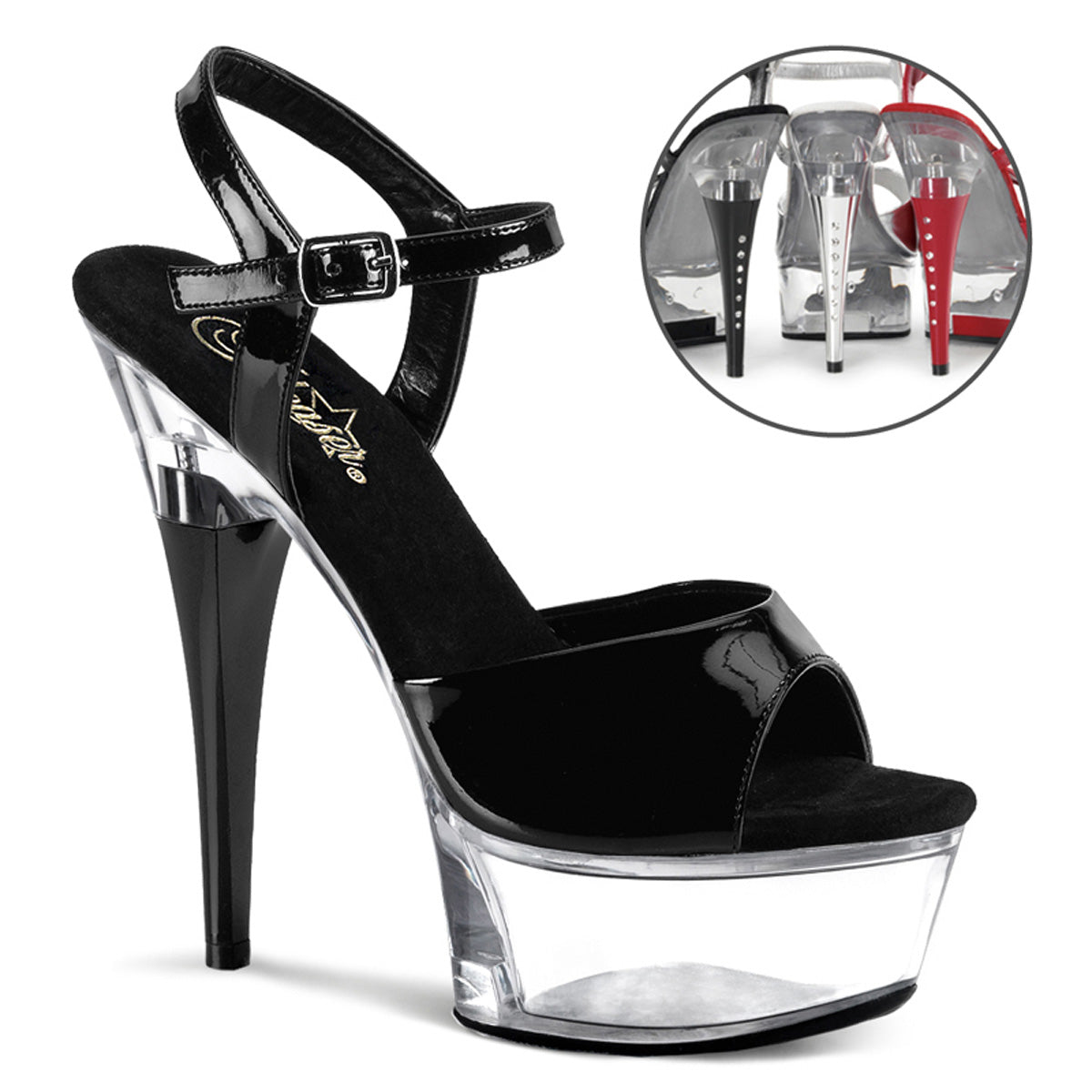 CAPTIVA-609 Pleaser Black 6 Inch Pole Dance Platform Shoes Black Patent Clear