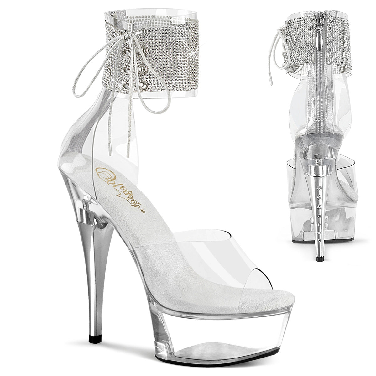 Pleaser CAPTIVA-624RS Clear Rhinestone Platform Sandals - 6 Inch Heels