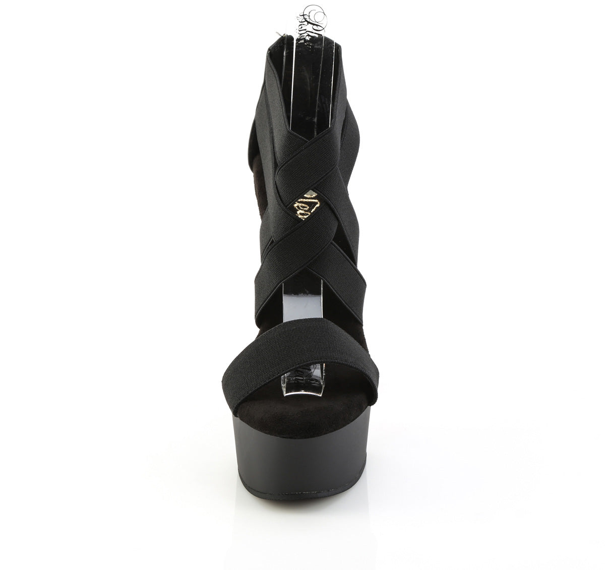 Pleaser CAPTIVA-669 Black Elastic Band / Black Matte Platform Sandals - 6 Inch Heels