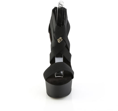 Pleaser CAPTIVA-669 Black Elastic Band / Black Matte Platform Sandals - 6 Inch Heels