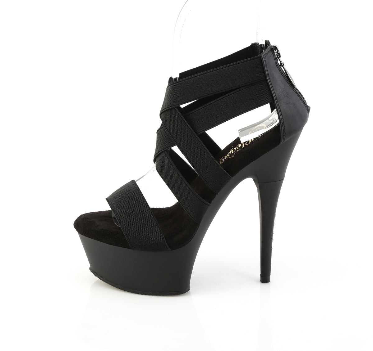 Pleaser CAPTIVA-669 Black Elastic Band / Black Matte Platform Sandals - 6 Inch Heels