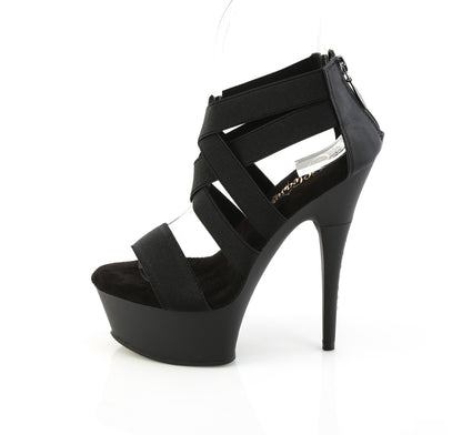 Pleaser CAPTIVA-669 Black Elastic Band / Black Matte Platform Sandals - 6 Inch Heels