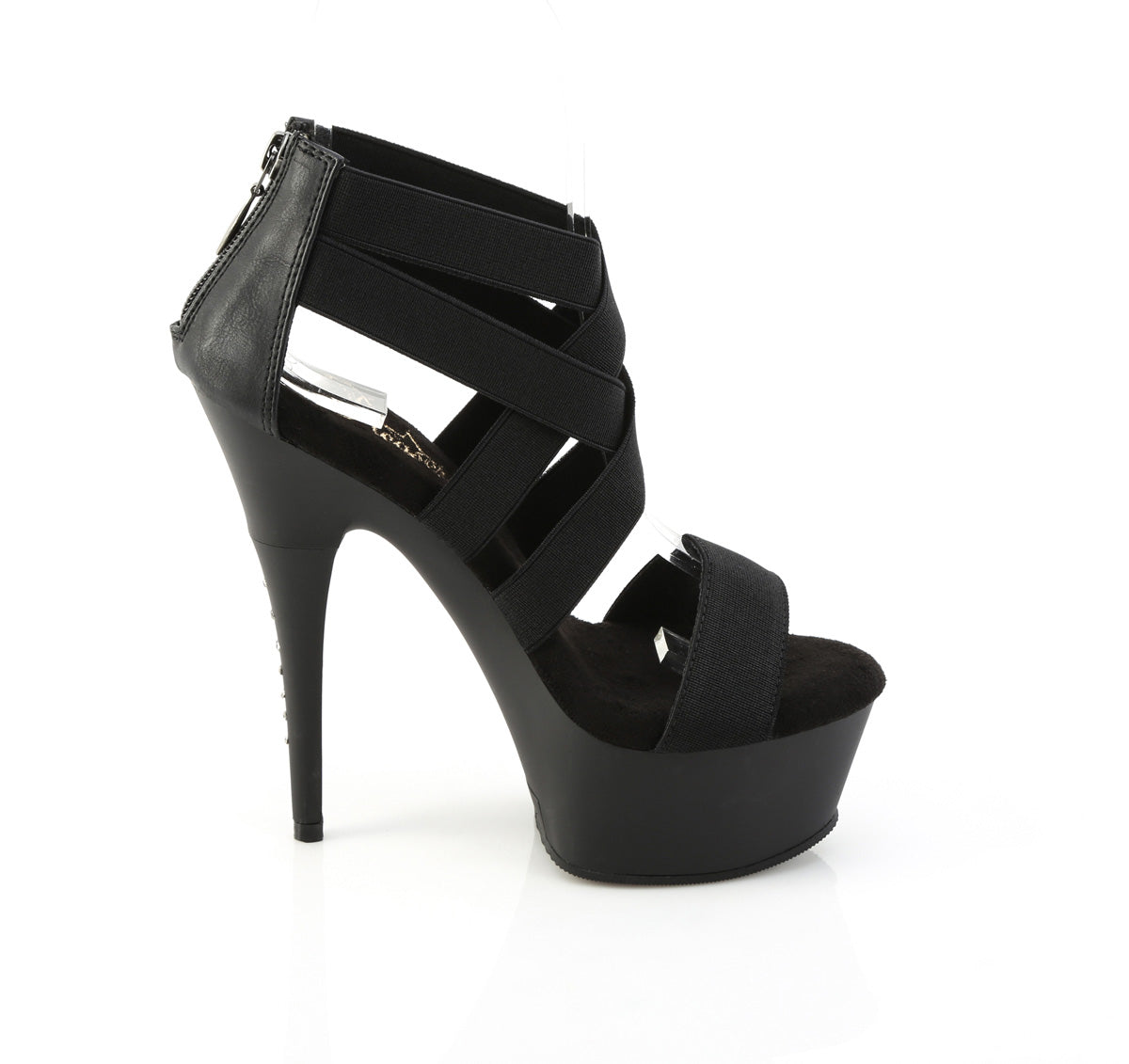 Pleaser CAPTIVA-669 Black Elastic Band / Black Matte Platform Sandals - 6 Inch Heels