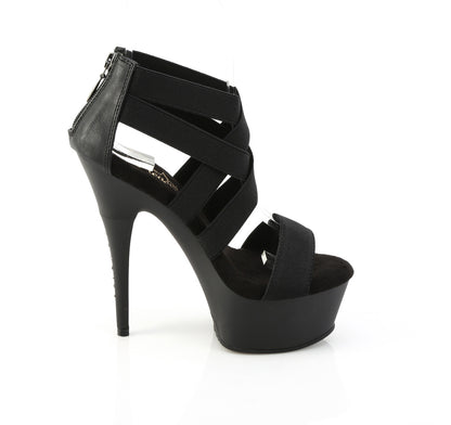 Pleaser CAPTIVA-669 Black Elastic Band / Black Matte Platform Sandals - 6 Inch Heels