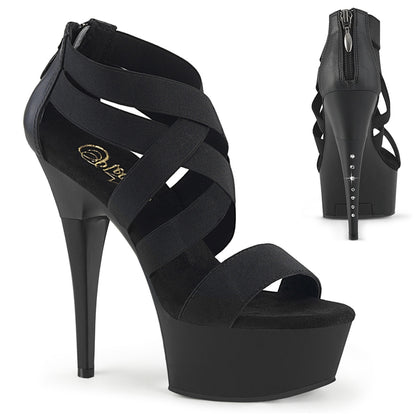Pleaser CAPTIVA-669 Black Elastic Band / Black Matte Platform Sandals - 6 Inch Heels