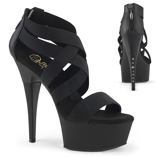 Pleaser CAPTIVA-669 Black Elastic Band / Black Matte Platform Sandals - 6 Inch Heels
