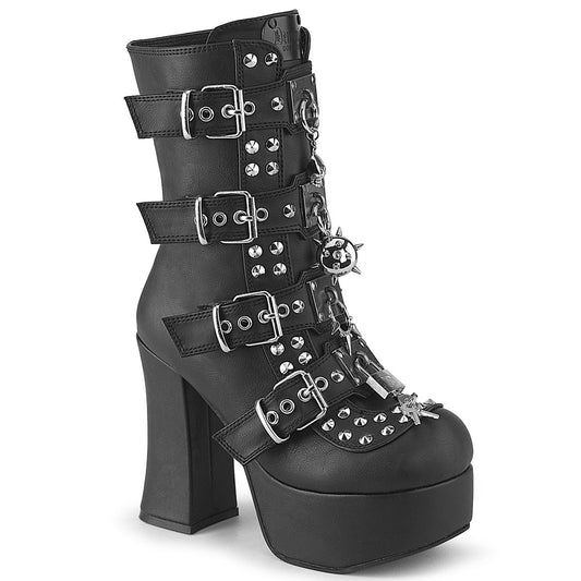 CHARADE-118 DemoniaCult Black Vegan Leather Sexy Women's Ankle Boots (Alternative Footwear)