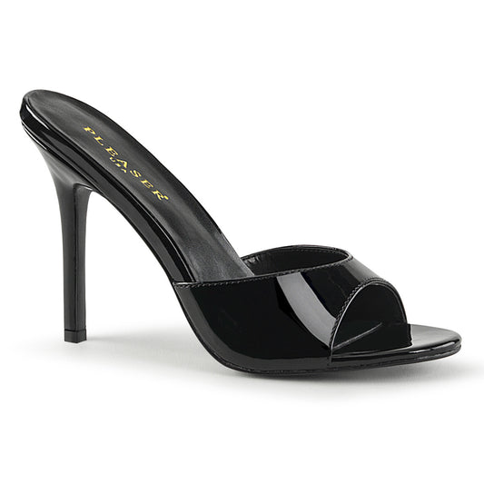 Pleaser CLASSIQUE-01 Black Peep Toe Mules - 4 Inch Heels