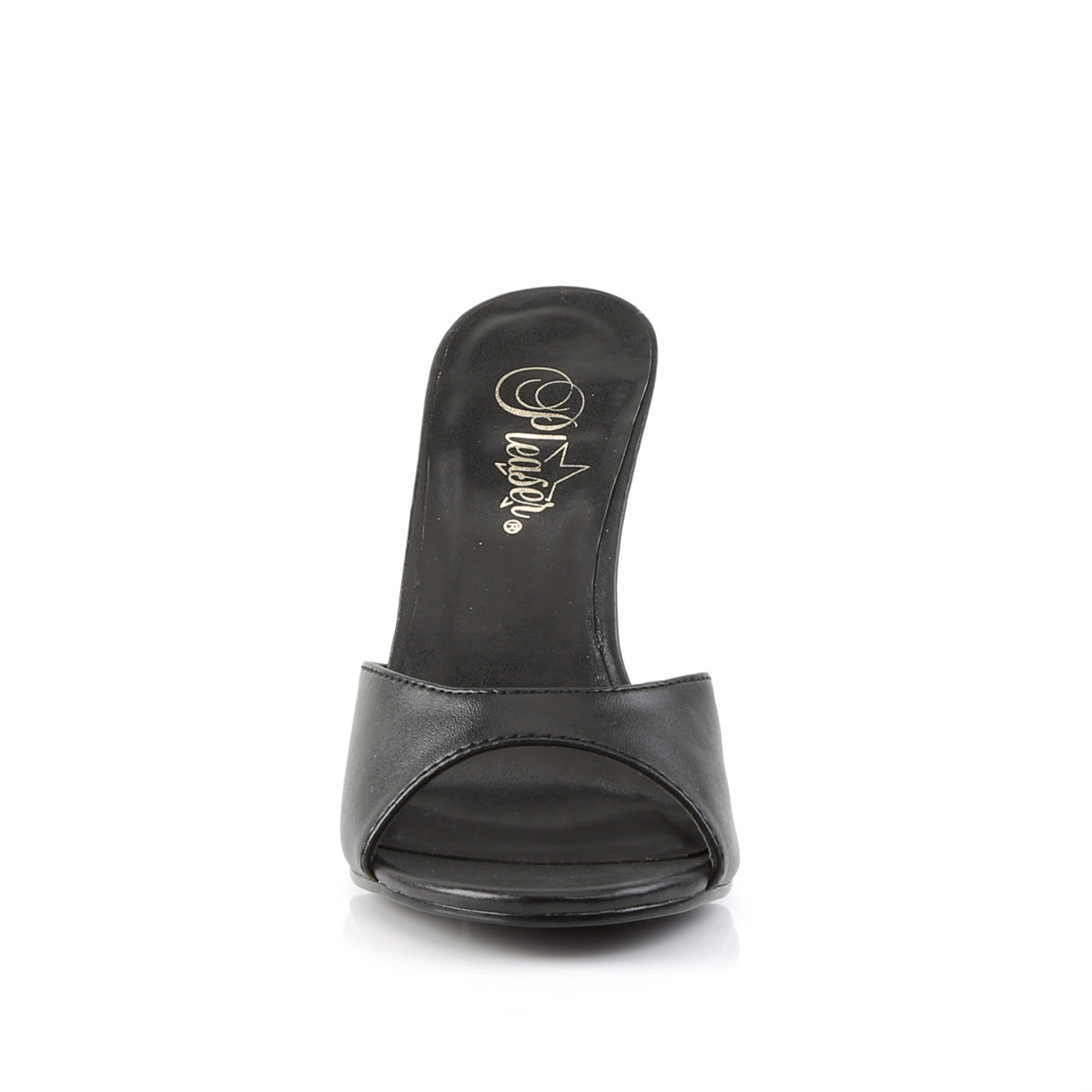 Pleaser CLASSIQUE-01 Black Kid Peep Toe Mules - 4 Inch Heels