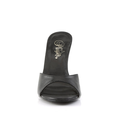 Pleaser CLASSIQUE-01 Black Kid Peep Toe Mules - 4 Inch Heels