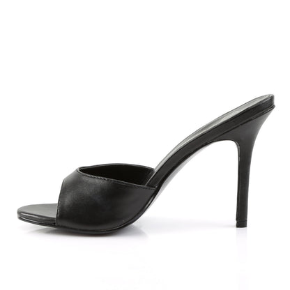 Pleaser CLASSIQUE-01 Black Kid Peep Toe Mules - 4 Inch Heels